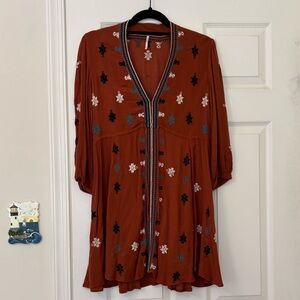 Free People Star Gazer Floral Embroidered Bohemian Style Mini Dress